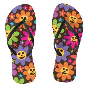 Groovy Spooky Kleurrijke Bloemen Halloween Teenslippers