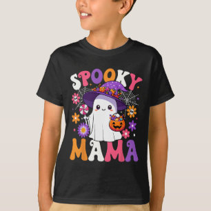 Groovy Spooky Mama Halloween Ghost Pumpkin Hallowe T-shirt
