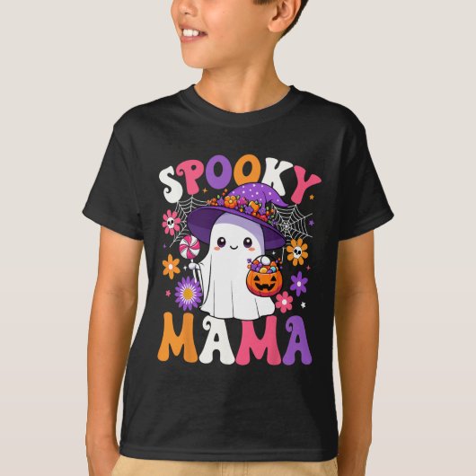 Groovy Spooky Mama Halloween Ghost Pumpkin Hallowe T-shirt (Voorkant)