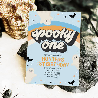 Groovy Spooky One Boy 1st Birthday Halloween Kaart