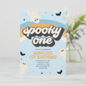 Groovy Spooky One Boy 1st Birthday Halloween Kaart (Staand voorkant)