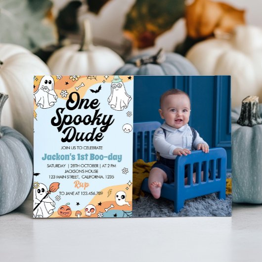 Groovy Spooky One Ghost 1e Verjaardag Uitnodiging