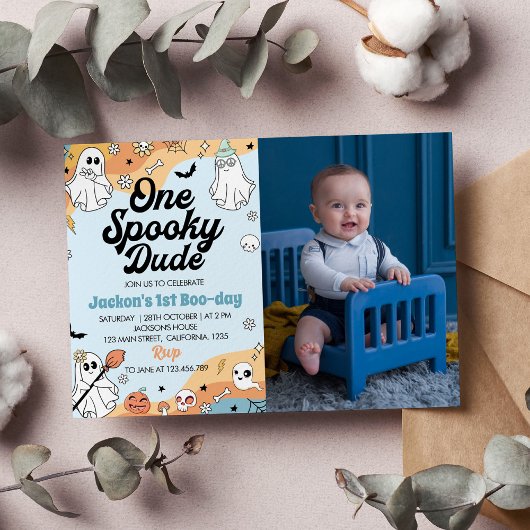 Groovy Spooky One Ghost 1e Verjaardag Uitnodiging