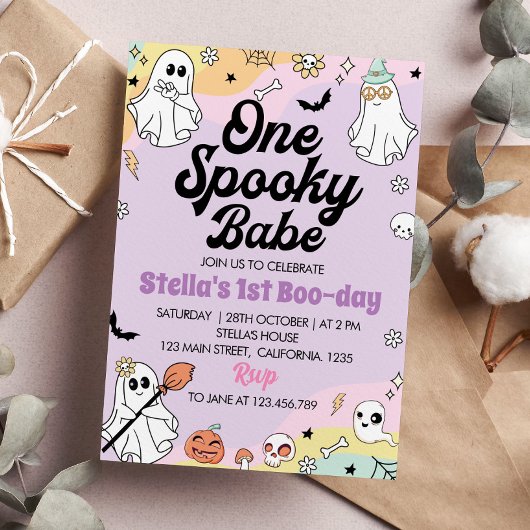 Groovy Spooky One Ghost 1e Verjaardag Uitnodiging