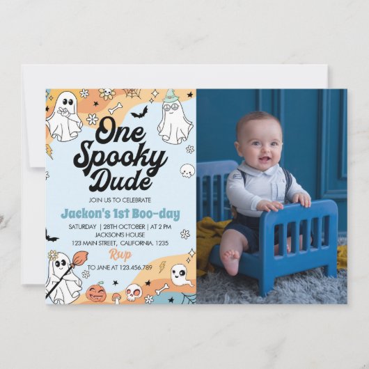 Groovy Spooky One Ghost 1e Verjaardag Uitnodiging (Voorkant)