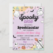 Groovy Spooky One Ghost Verjaardag uitnodiging (Voorkant)