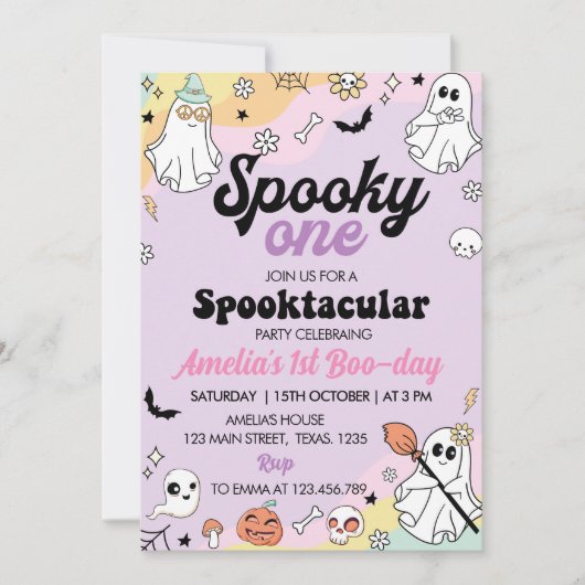 Groovy Spooky One Ghost Verjaardag uitnodiging (Voorkant)