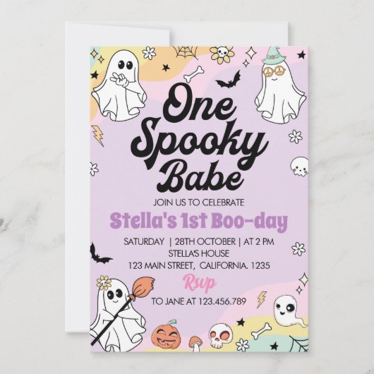 Groovy Spooky One Ghost Verjaardag uitnodiging (Voorkant)
