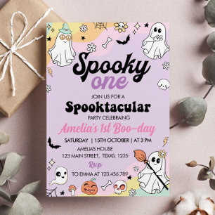 Groovy Spooky One Ghost Verjaardag uitnodiging