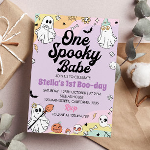 Groovy Spooky One Ghost Verjaardag uitnodiging