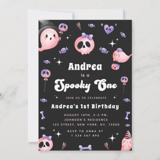 Groovy Spooky One & Pink Ghost Girl 1ste verjaarda Kaart (Voorkant)