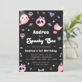 Groovy Spooky One & Pink Ghost Girl 1ste verjaarda Kaart (Staand voorkant)