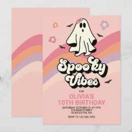 groovy spooky retro Halloween verjaardagsuitnodigi Kaart