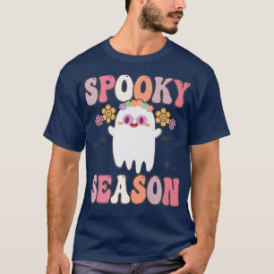 Groovy Spooky Season Floral Ghost Hippie H T-shirt
