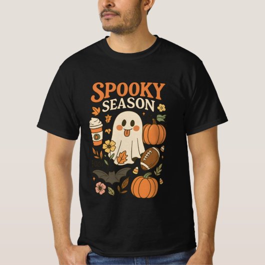 Groovy Spooky Season Happy Ghost Pumpkin Spice Lat T-shirt (Voorkant)