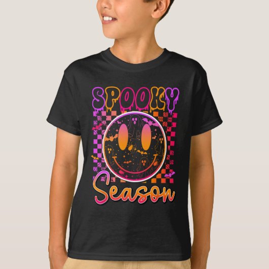 Groovy Spooky Seizoen Bloemen Hippie Smile Hallowe T-shirt (Voorkant)