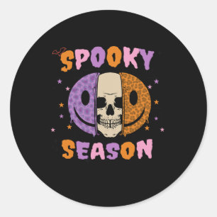 Groovy Spooky Seizoen Halloween Ghost Boo Smile Fa Ronde Sticker