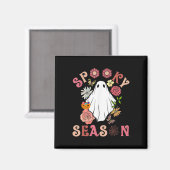 Groovy Spooky Seizoen Leuke Ghost Holding Pompoen Magneet (Voorkant / Achterkant)