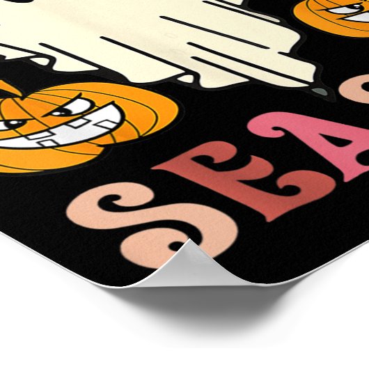 Groovy Spooky Seizoen Leuke Ghost Holding Pompoen  Poster (Hoek)