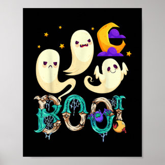 Groovy Spooky Seizoen Leuke Ghost Holding Pompoen  Poster
