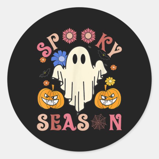 Groovy Spooky Seizoen Leuke Ghost Holding Pompoen  Ronde Sticker (Voorkant)