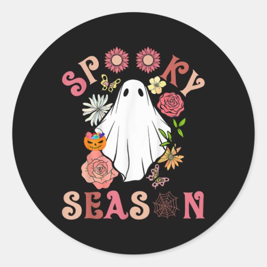 Groovy Spooky Seizoen Leuke Ghost Holding Pompoen  Ronde Sticker (Voorkant)