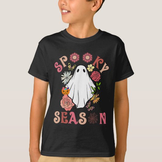 Groovy Spooky Seizoen Leuke Ghost Holding Pompoen  T-shirt (Voorkant)