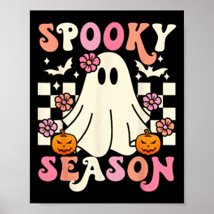 Groovy Spooky Seizoen Schattigee Geest Pompoen Hal Poster