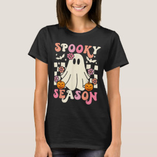 Groovy Spooky Seizoen Schattigee Geest Pompoen Hal T-shirt