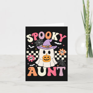 Groovy Spooky Tante Ghost Holding Pumpkin Hallowee Kaart