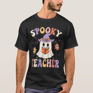 Groovy Spooky Teacher Ghost Retro Floral Teacher H T-shirt
