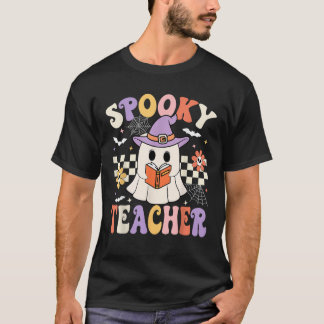 Groovy Spooky Teacher Ghost Retro Floral Teacher H T-shirt