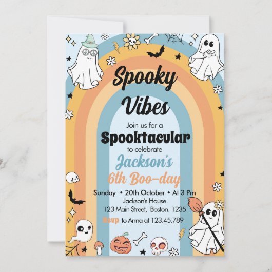 Groovy Spooky Vibes Ghost Verjaardag Kaart (Voorkant)