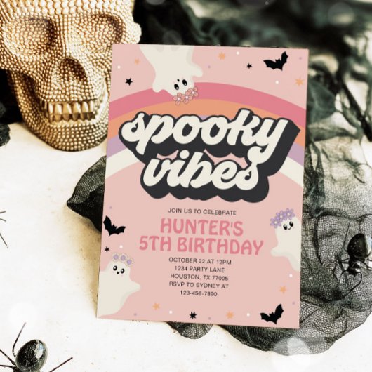 Groovy Spooky Vibes Girl Halloween Verjaardag Kaart