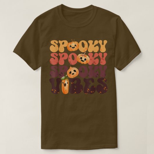 Groovy Spooky Vibes  Pumpkin Ghost Hippie H T-shirt (Design voorkant)