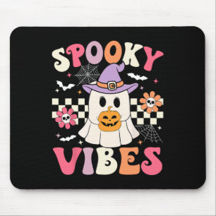 Groovy Spooky Vibes Retro Ghost Holding Pumpkin Ha Muismat