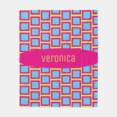Groovy Squares Neon Pink Blue Yellow Green Name Fleece Deken (Voorkant)