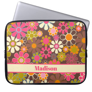 Groovy stijl Bloemenpatroon 60s 70s Laptop Sleeve
