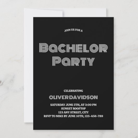 Groovy stijlvol zwart vrijgezellenfeest kaart (Voorkant)
