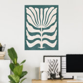 Groovy Stof Teal Abstracte Bloem Muurkunst Poster (Thuiskantoor)