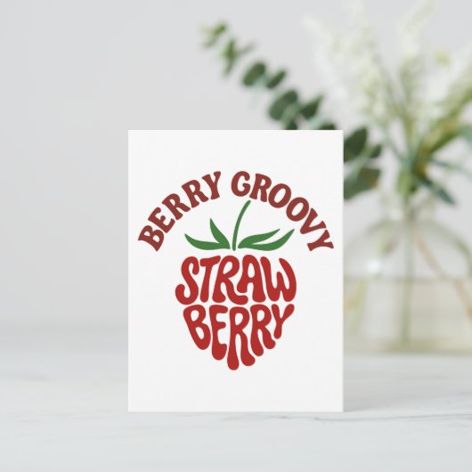 Groovy Strawberry Retro 70s Vibes Briefkaart (Staand voorkant)