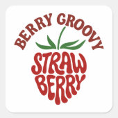 Groovy Strawberry Retro 70s Vibes Vierkante Sticker (Voorkant)