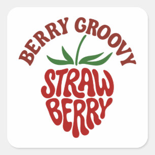 Groovy Strawberry Retro 70s Vibes Vierkante Sticker