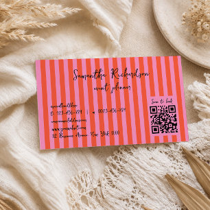 Groovy Strepen Kersroze Handgeschreven QR Code Visitekaartje