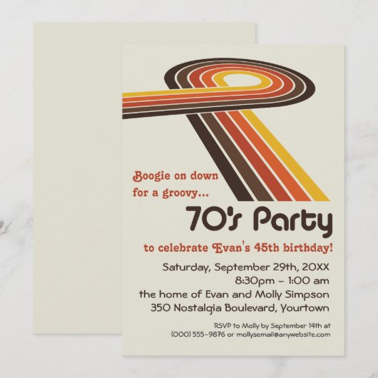 Groovy Stripes 70s Partij Kaart (Voorkant / Achterkant)