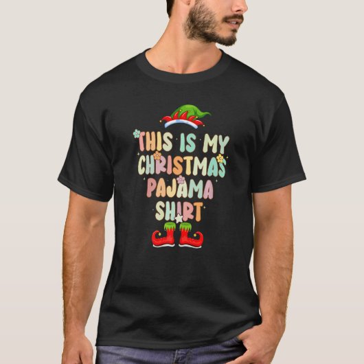 Groovy Style Elf Hat Pajama Christmas T-shirt (Voorkant)