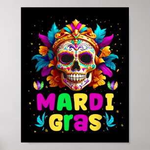 Groovy Sugar Skull Jester Kostuum Mardi Gras Manne Poster