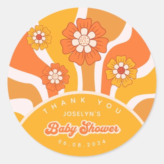 Groovy Sunshine 60s Retro Floral Baby Jongensdouch Ronde Sticker (Voorkant)