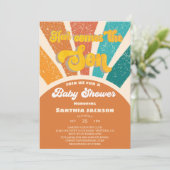 Groovy Sunshine Baby shower Here Come The Son Kaart (Staand voorkant)