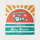 Groovy Sunshine Blauwgroen Retro Baby shower Wandkleed (Voorkant)
